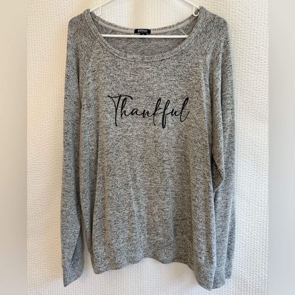 BUFFALO David Bitton Gray Thankful Long Sleeve Soft Stretch Top Women’s XL